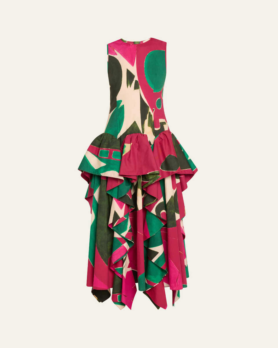 UJ x Lee Krasner Mural Sleeveless Ruffle Dress